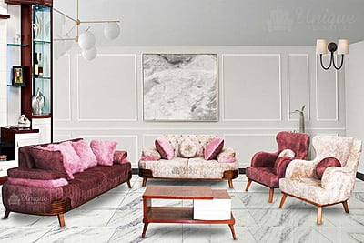 Pink Fluffy modern 7 seater plus a coffee table