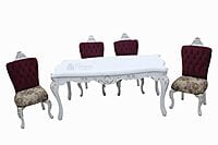 Pretty Maroon 6 Seater Antique Dining Set