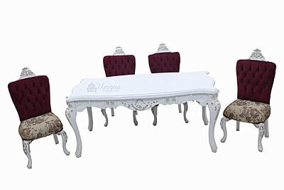Pretty Maroon 6 Seater Antique Dining Set